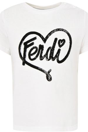 Белая футболка с вышивкой пайетками Fendi Kids 69094835
