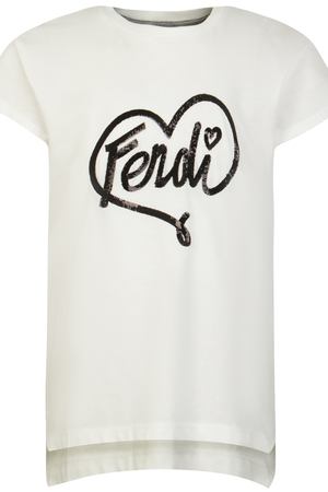 Асимметричная белая футболка с пайетками Fendi Kids 69094833
