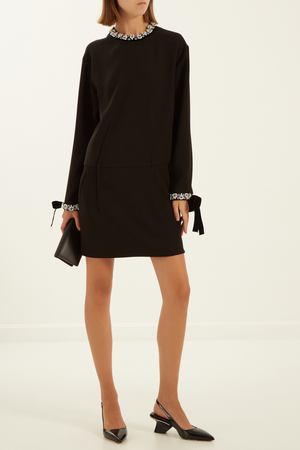Черное платье с отделкой Prada 4095074