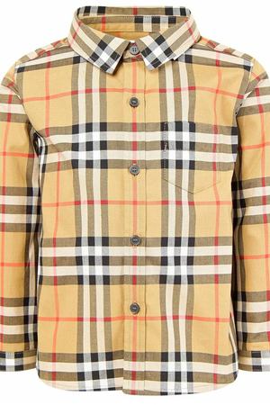 Хлопковая рубашка в контрастную клетку Burberry Children 125395201