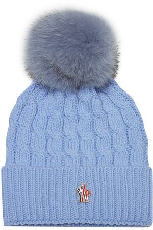 Голубая шапка с помпоном Moncler 3495054 купить с доставкой