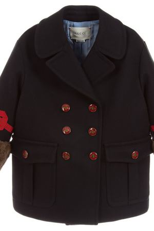 Короткое пальто с меховой отделкой Gucci Kids 125696405