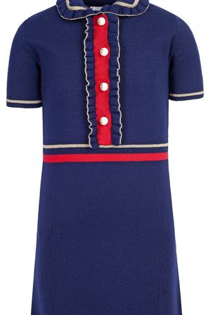 Синее платье с контрастной отделкой Gucci Kids 125696406 купить с доставкой