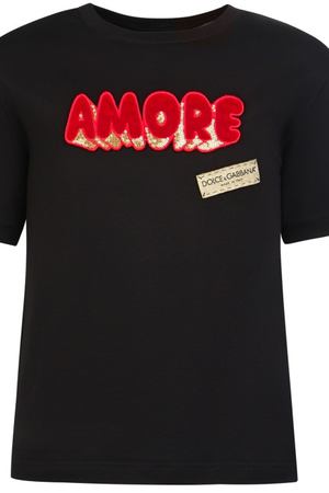 Черная футболка с аппликацией Dolce & Gabbana Kids 120796392