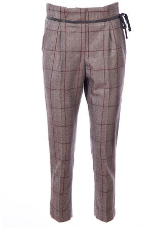 Укороченные брюки из шерсти Brunello Cucinelli MA594P6715 C002 Бордовый, Клетка