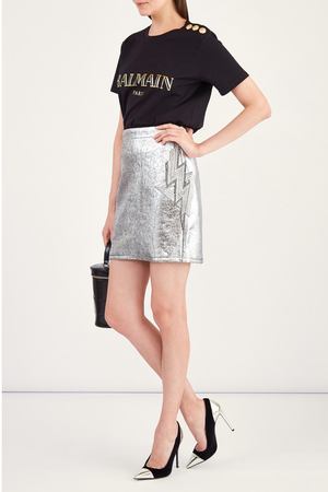 Серебристая юбка с аппликацией Balmain 8896850 купить с доставкой