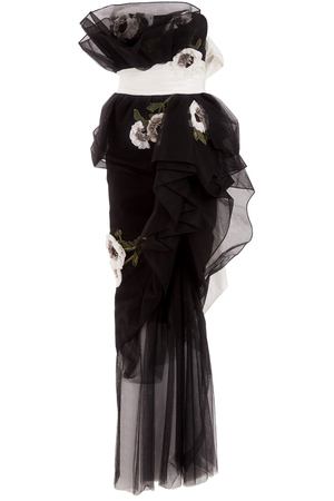 Черное платье с цветами Marchesa 38896809