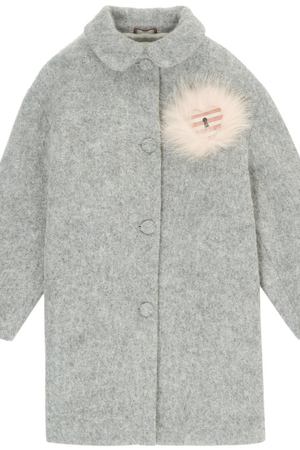 Серое пальто с аппликацией Fendi Kids 69098288
