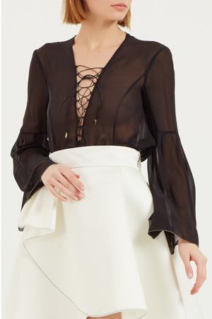 Черная блузка со шнуровкой Elisabetta Franchi 173297338 купить с доставкой