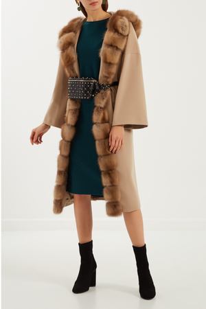 Бежевое шерстяное пальто с меховой отделкой DREAMFUR 140199486 вариант 2 купить с доставкой