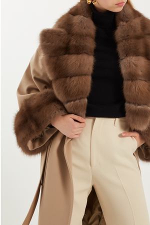 Бежевое пальто из шерсти и кашемира с мехом DREAMFUR 140199505 купить с доставкой