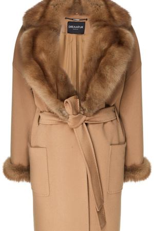 Бежевое пальто из шерсти с отделкой DREAMFUR 140199504 купить с доставкой