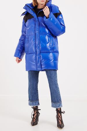 Синее стеганое пальто с логотипом Miu Miu 37599064