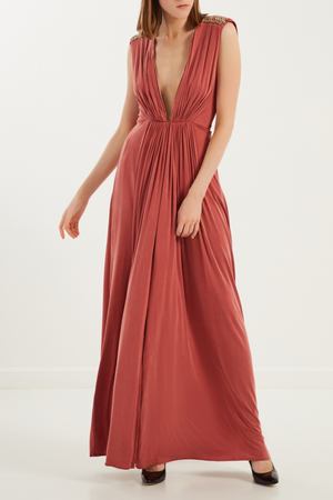 Розовое платье с золотистой отделкой Elisabetta Franchi 1732100107