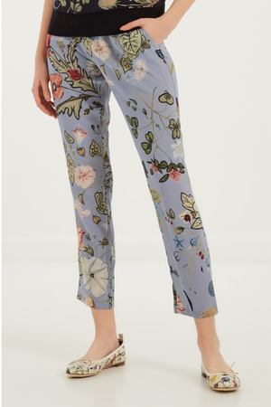 Голубые брюки с цветочным принтом Gucci 470101742