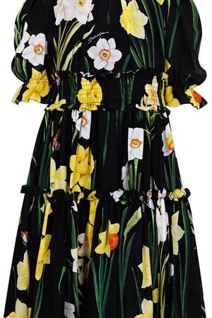 Черное платье с растительным принтом Dolce & Gabbana Kids 1207102342 вариант 2 купить с доставкой