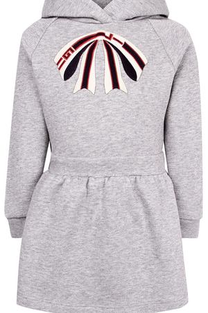 Серое платье с капюшоном и аппликацией Gucci Kids 1256102372 вариант 2