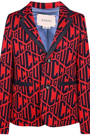 Красный пиджак с логотипами Gucci Kids 1256102642