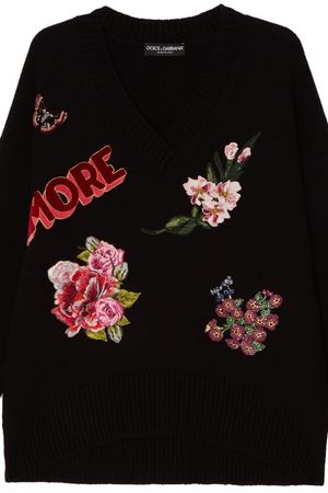 Черный кашемировый пуловер с аппликациями Dolce & Gabbana 599101083