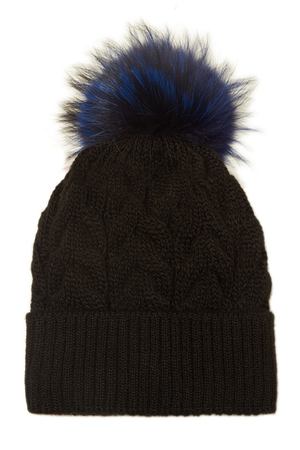Черная шапка с синим помпоном DREAMFUR 1401103987 купить с доставкой