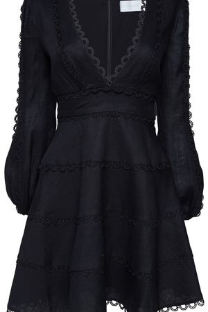 Черное платье мини с оборками Zimmermann 1411104284