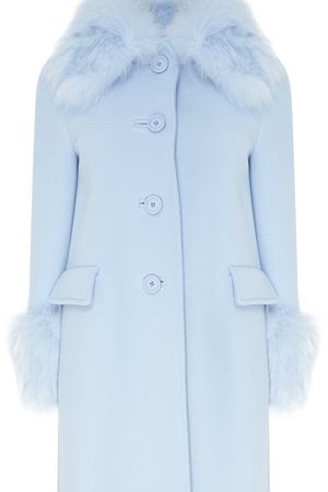 Голубое пальто с меховой отделкой Miu Miu 375104673