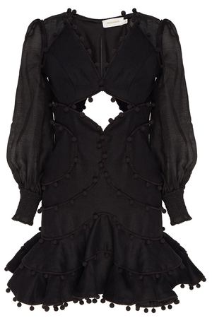 Черное платье мини с декором шариками Zimmermann 1411105245