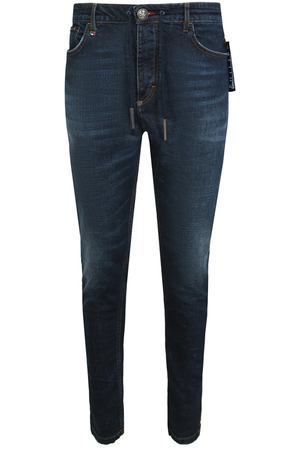Синие джинсы с потертостями и кулиской на поясе Philipp Plein 1795107521 вариант 3 купить с доставкой