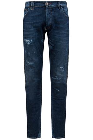 Прямые синие джинсы с отделкой Philipp Plein 1795107600 купить с доставкой