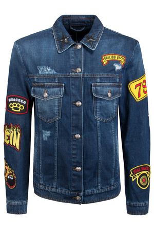 Синяя джинсовая куртка с нашивками Philipp Plein 1795107598 купить с доставкой
