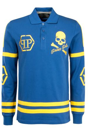 Синяя рубашка-поло с желтым принтом Philipp Plein 1795107652 вариант 2 купить с доставкой