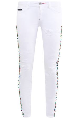 Белые джинсы скинни с цветным декором Philipp Plein 1795107614 вариант 2 купить с доставкой