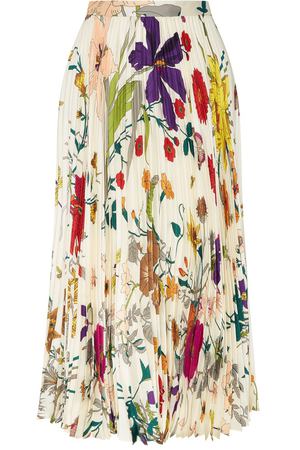 Плиссированная шелковая юбка с цветами Gucci 470107440