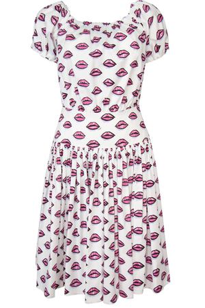 Приталенное платье с розовым принтом Prada 40107777
