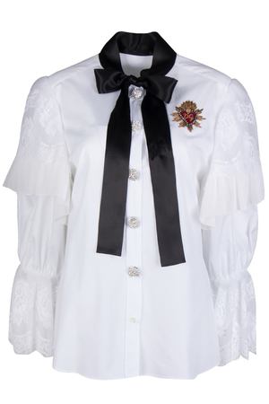 Блуза с нашивкой, бантом и кружевом Dolce & Gabbana 599108062 вариант 2