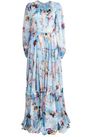 Голубое шелковое платье с принтом Dolce & Gabbana 599108072 вариант 3