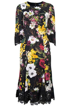 Шелковое платье с цветочным принтом и кружевом Dolce & Gabbana 599108069 вариант 3