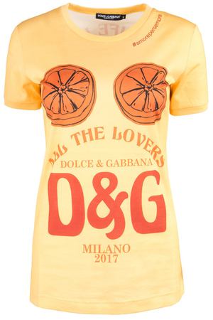 Желтая хлопковая футболка с принтом Dolce & Gabbana 599108149 вариант 2