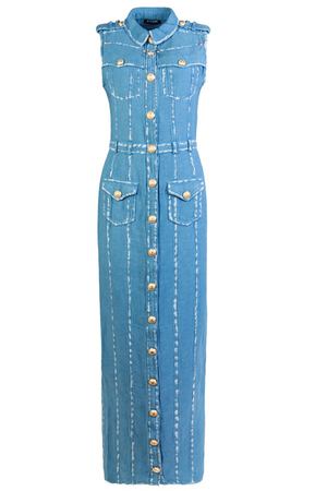 Голубое джинсовое платье макси Balmain 88108880 вариант 3 купить с доставкой