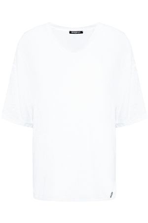 Белая льняная футболка с V-образным вырезом Balmain 88108966