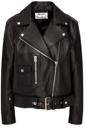 Черная кожаная куртка косого кроя Acne Studios 876109143 купить с доставкой
