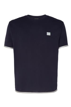 Темно-синяя футболка с контрастной отделкой Acne Studios 876109075 вариант 3