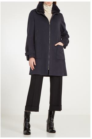 Серое кашемировое пальто с мехом Loro Piana 672109824 купить с доставкой