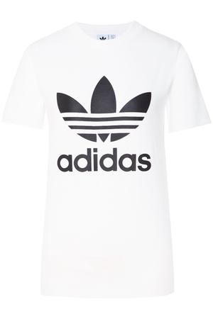 Белая футболка с черным логотипом-трилистником adidas 819111278