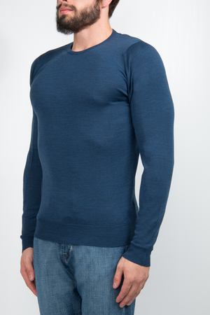 Джемпер шерстяной John Smedley John Smedley  LUNDY PULLOVER INDIGO Синий купить с доставкой