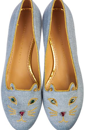 Балетки Charlotte Olympia Charlotte Olympia BEJEWELLED KITTY/киски/джинс/голуб.