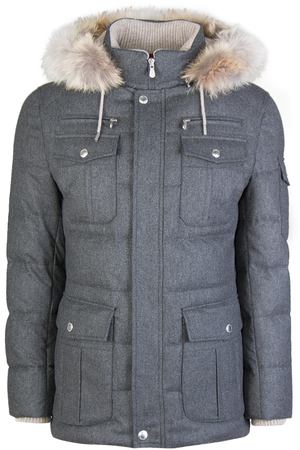 Пуховик с капюшоном BRUNELLO CUCINELLI Brunello Cucinelli MM4281195/мех Серый купить с доставкой