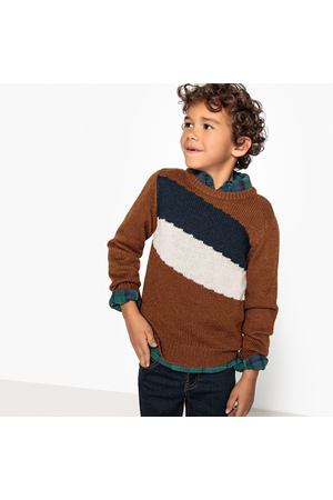 Пуловер с круглым вырезом из плотного трикотажа в полоску 3-12 лет La Redoute Collections 62223 купить с доставкой
