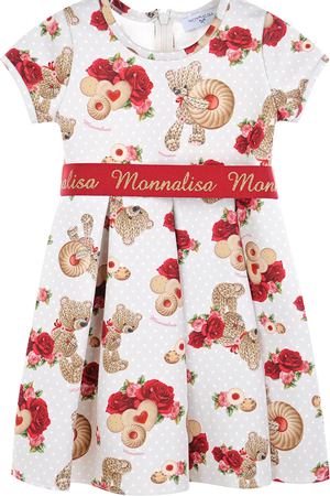 Платье с короткими рукавами и широким поясом Monnalisa 190056