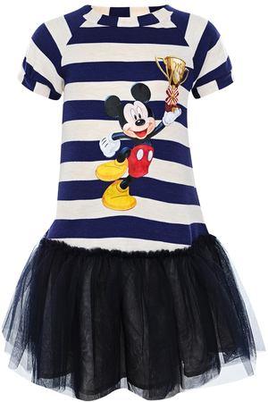 Платье в полоску с принтом "Mickey Mouse" Monnalisa 16581